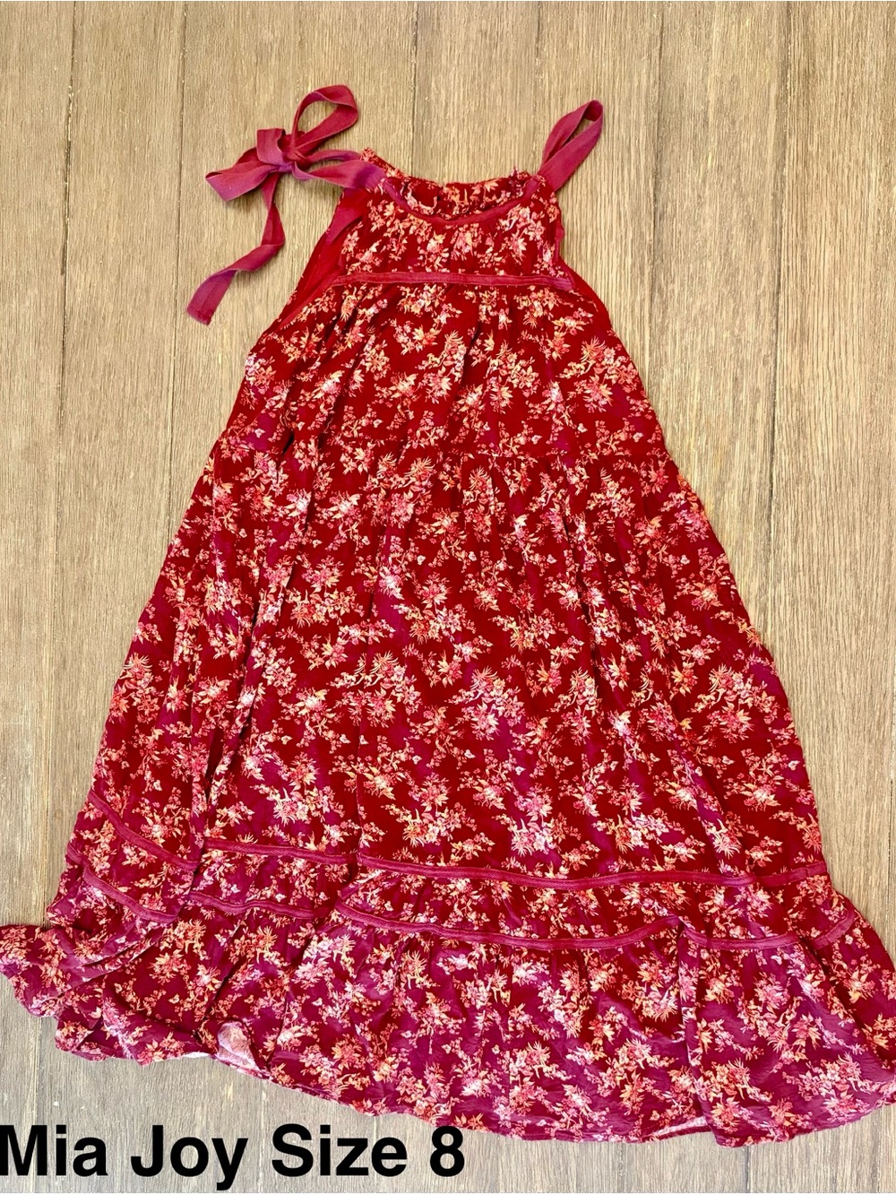 Mia Joy Girls' Red Floral Tie-Strap Sundress